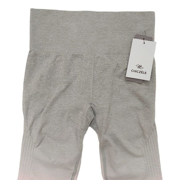 Chiczele Leggings Womens Small High Waisted Gray Pink Yoga Gym Athletic - Picture 6 of 11